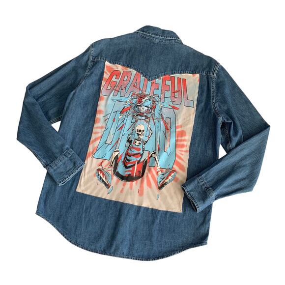 Via Penny Lane Reworked Apparel | Grateful Dead Tie Dye Custom Button Up Shirt - Picture 1 of 10